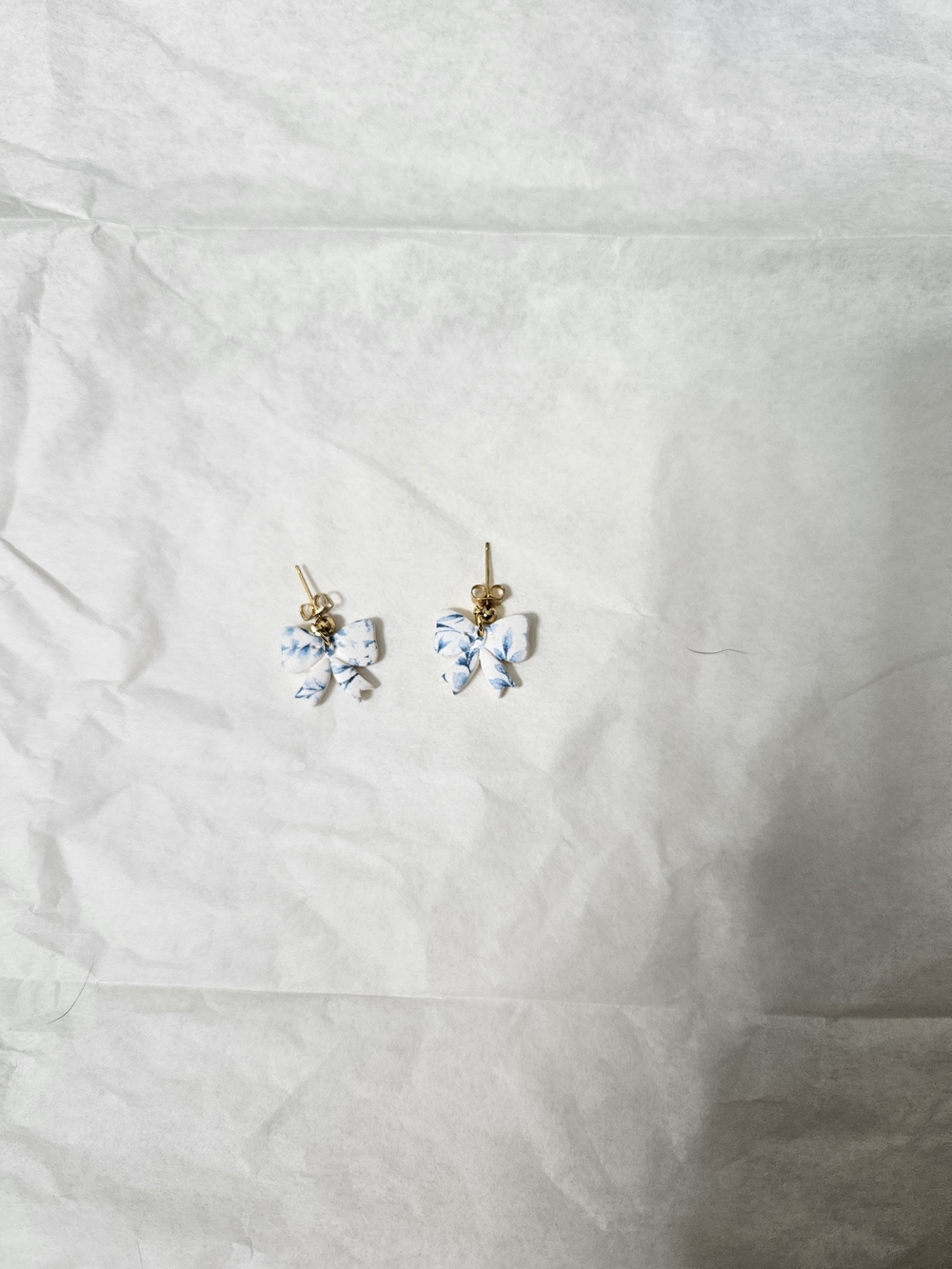Delicate Blue Floral Butterfly Stud Earrings - Handmade